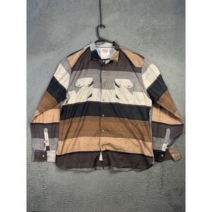 Levis Shirt Mens Extra Large Brown Black Beige Plaid Western Pearl Snap 1853501